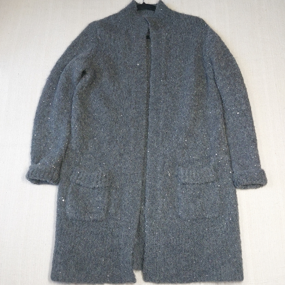 Tommy Bahama Cardigan Size Medium Gray Sequins Wool & Alpaca Blend